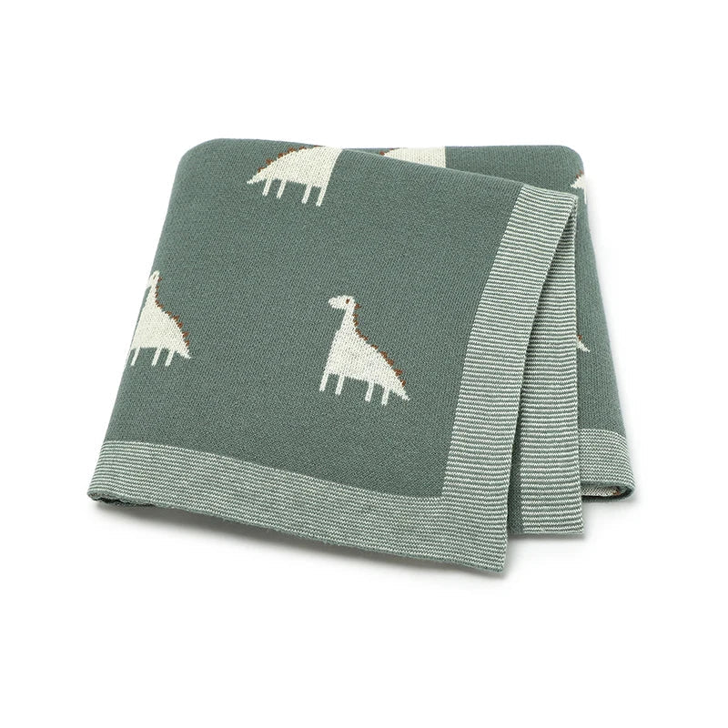 Dino Cotton Baby Blanket – Knitted Newborn Swaddle - Baby Bubble