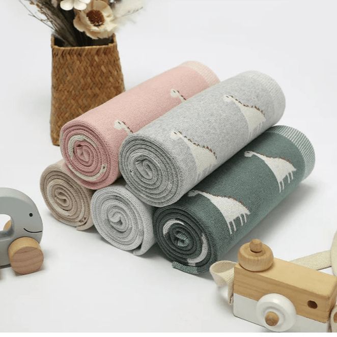 Dino Cotton Baby Blanket – Knitted Newborn Swaddle - Baby Bubble