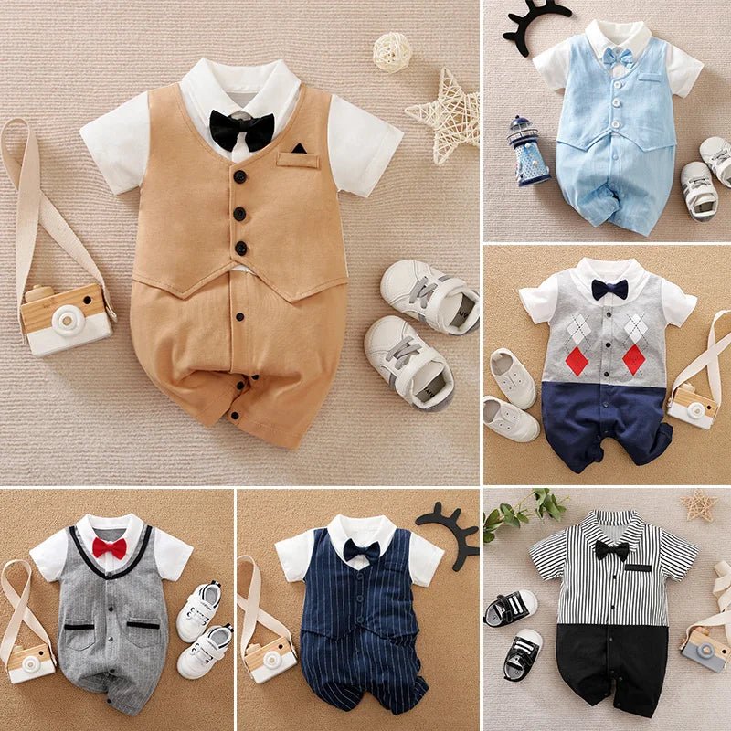 0 - 18 Baby Bodysuit Gentleman Style Handsome Formal Cotton Comfortable Soft Boys And Girls Summer Short Sleeved Newborn Clothes - Baby Bubble