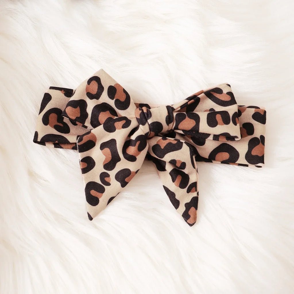 2PCS Newborn Baby Girl Flutter Sleeve Long Sleeve Leopard Bodysuit+Headband Spring Autumn Jumpsuit for Toddler Girl 0 - 18 Months - Baby Bubble
