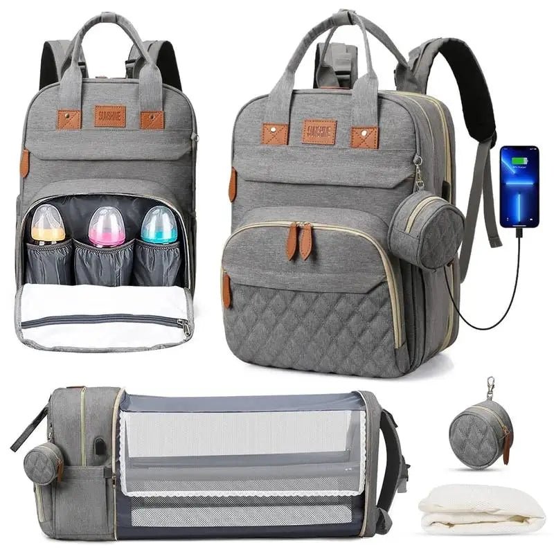 3 In 1 Diaper Bag Backpack Foldable Baby Bed Waterproof Travel Bag with USB Charge Diaper Bag Backpack with Changing Bed 3 types - Baby Bubble