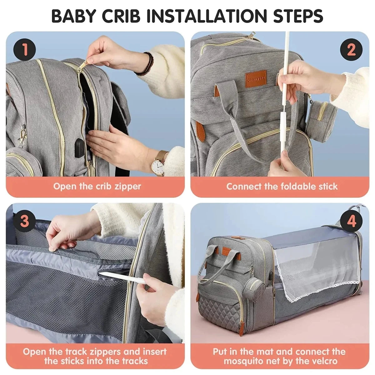 3 In 1 Diaper Bag Backpack Foldable Baby Bed Waterproof Travel Bag with USB Charge Diaper Bag Backpack with Changing Bed 3 types - Baby Bubble