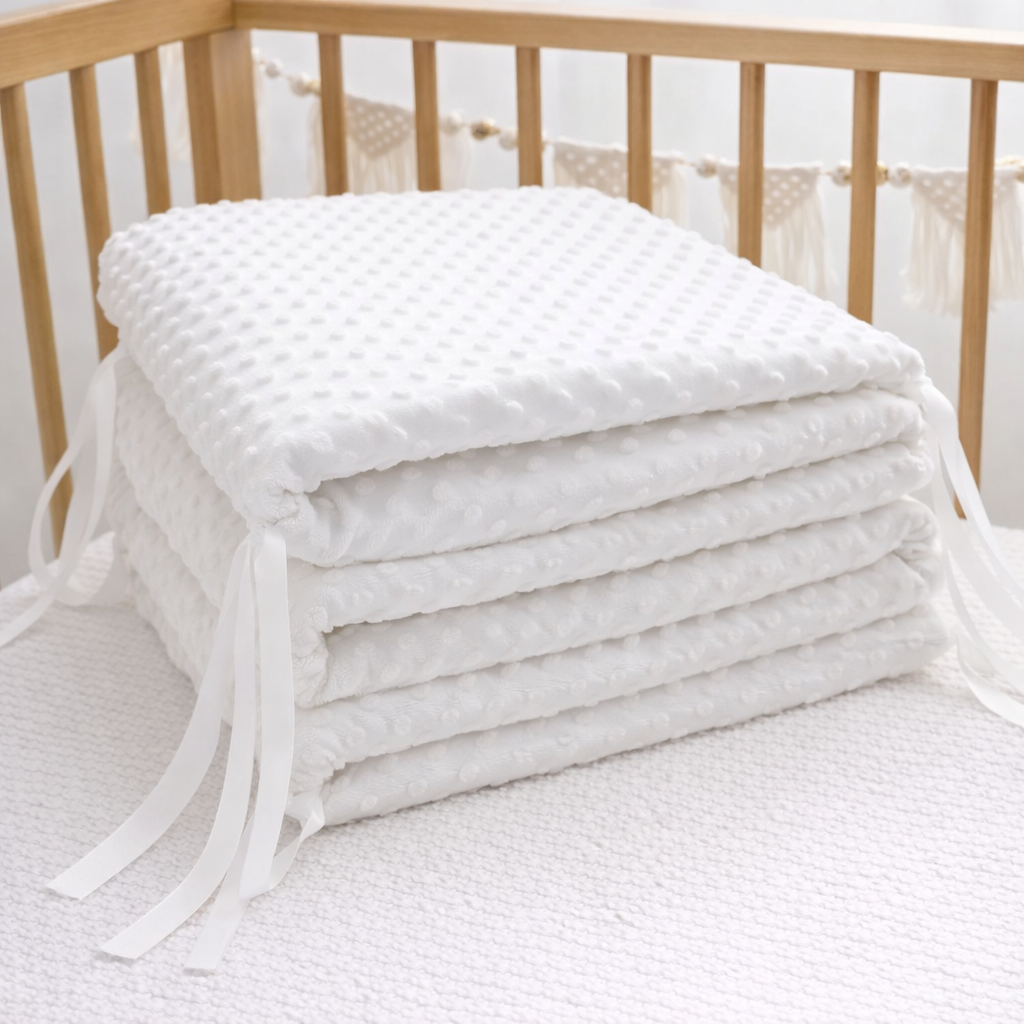 Soft beige baby crib cushion from Baby Bubble's CozyGuard™ collection, designed for comfort and safety in a crib setting.