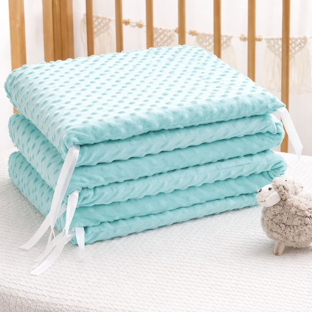 Baby Bubble CozyGuard™ premium baby crib cushion with soft fabric, fitted for a cozy nursery crib, providing comfort and support for infants.