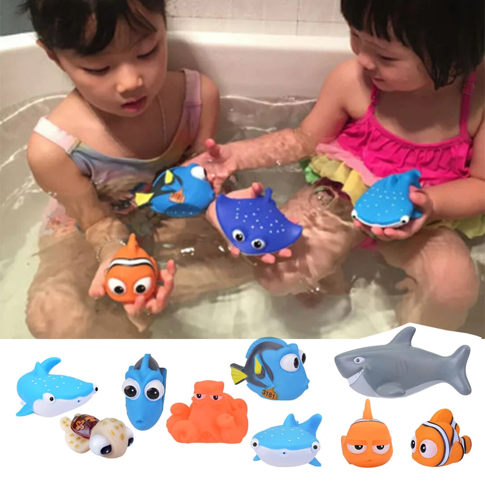 Baby Bubble squeaky float animal bath toys set with colorful plastic animals for baby bath time fun, featuring squirting and squeaking features.