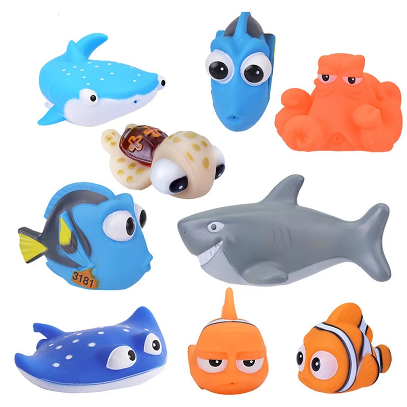 Baby Bubble squeaky and floating animal bath toys set, featuring colorful squirt toys for infants to enjoy during bath time.