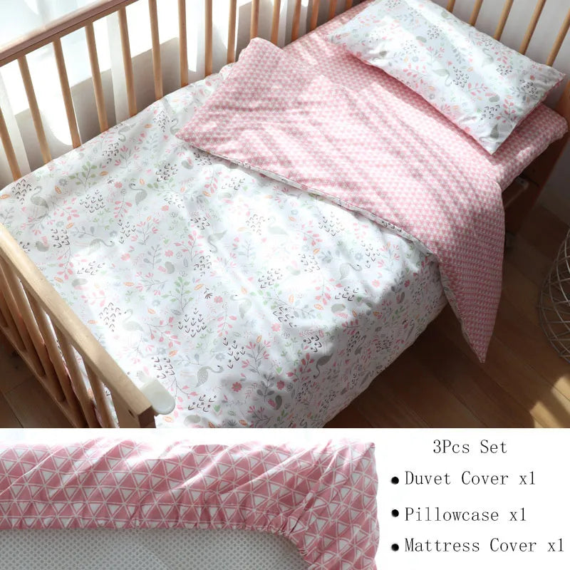 Soft cotton baby crib bedding set by Baby Bubble, includes nursery bundle with cozy sheets and comforter in gentle pastel colors.