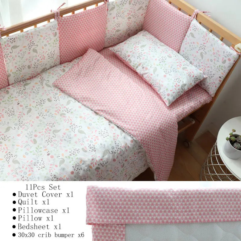 Soft cotton baby crib bedding set with nursery bundle from Baby Bubble, including fitted sheet and coordinating blanket in gentle pastel colors.