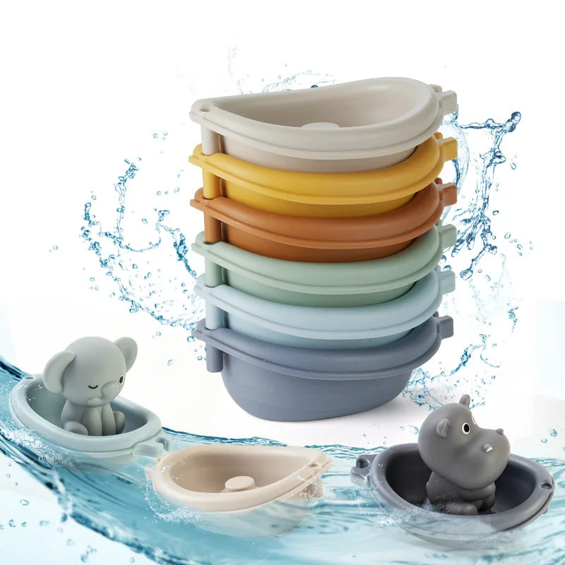 Colorful Baby Bubble bath stacking boat toys set with multiple boats and accessories for kids' water play fun.