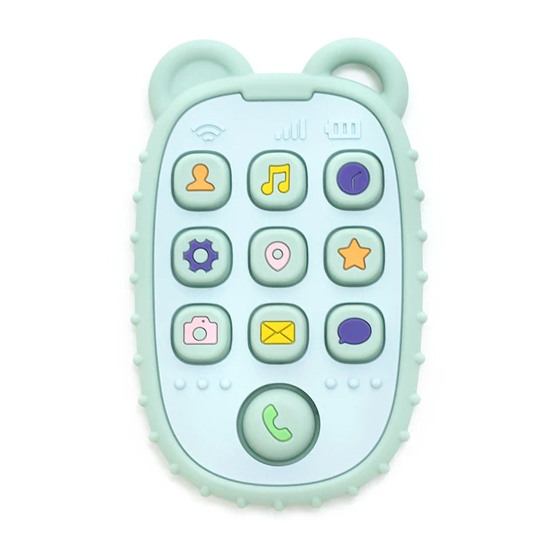Baby Bubble baby phone-shaped teether made of soft silicone, fun chew toy for soothing and teething relief.