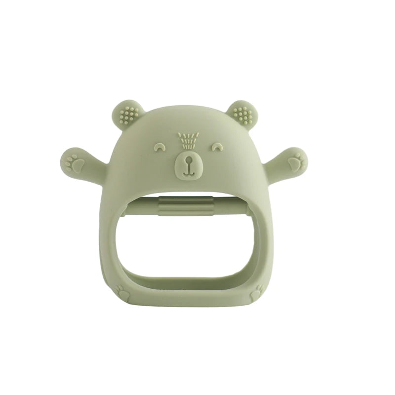 Baby Bubble BPA-free silicone baby teether glove with textured surface for soothing gums, designed for infant gum relief.