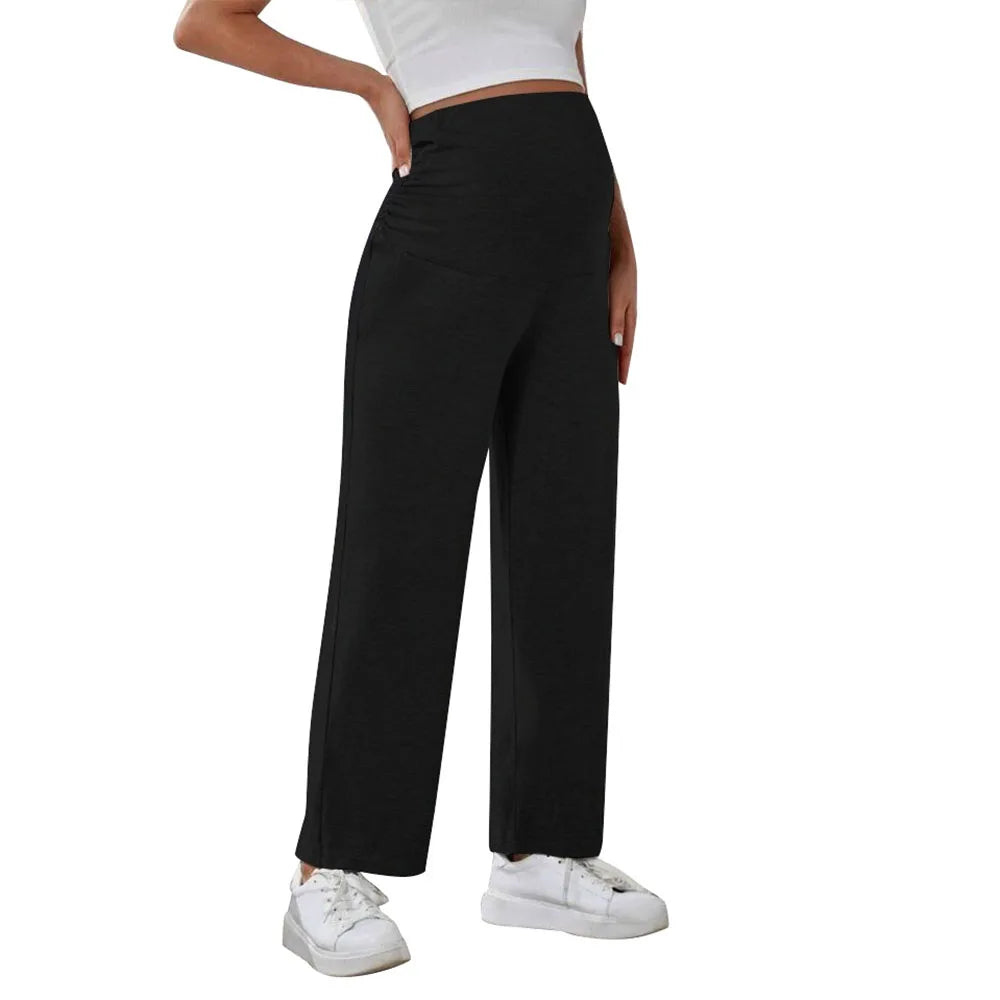 Maternity wide leg pants by Baby Bubble, over-belly design, comfortable fit, stylish for expecting mothers.