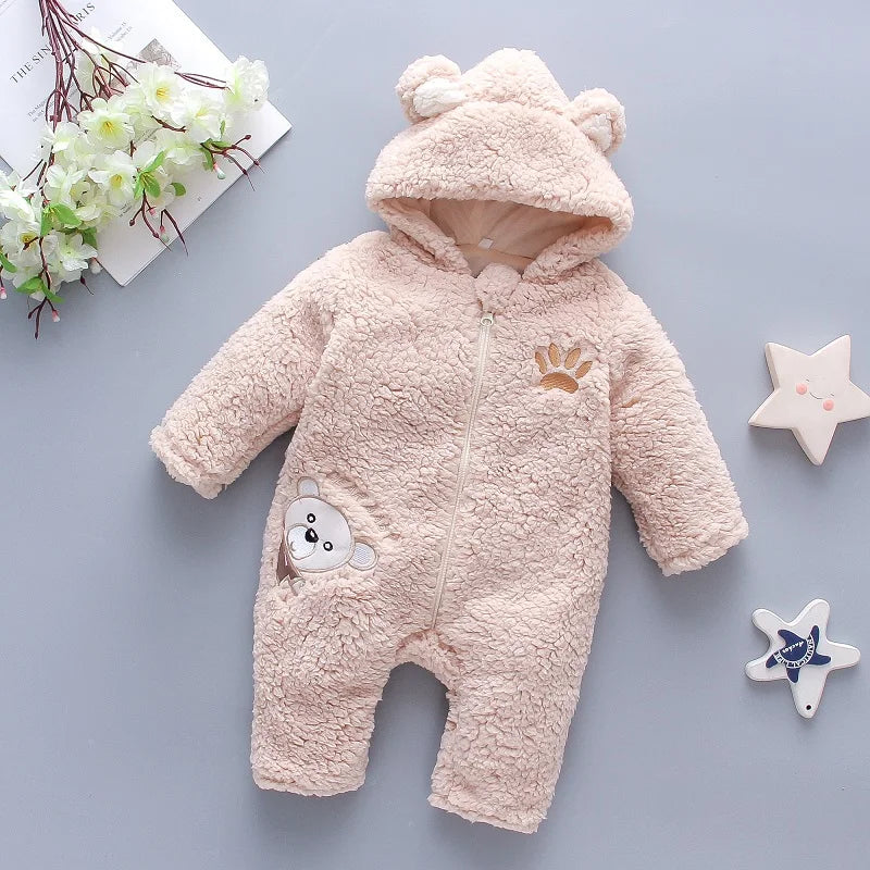 Baby Bubble fluffy lamb baby romper, warm winter jumpsuit with soft, plush fabric for cozy cold-weather wear.