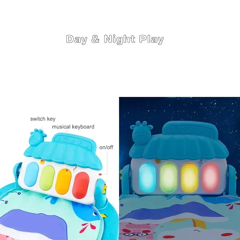 Baby Bubble baby piano gym play mat with colorful musical toys for crawling and kicking development.