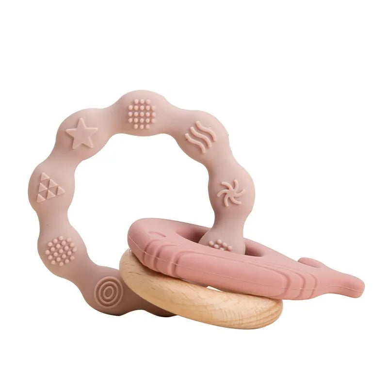 Baby Bubble BPA-free silicone teether glove with textured surface for soothing baby's gums during teething.