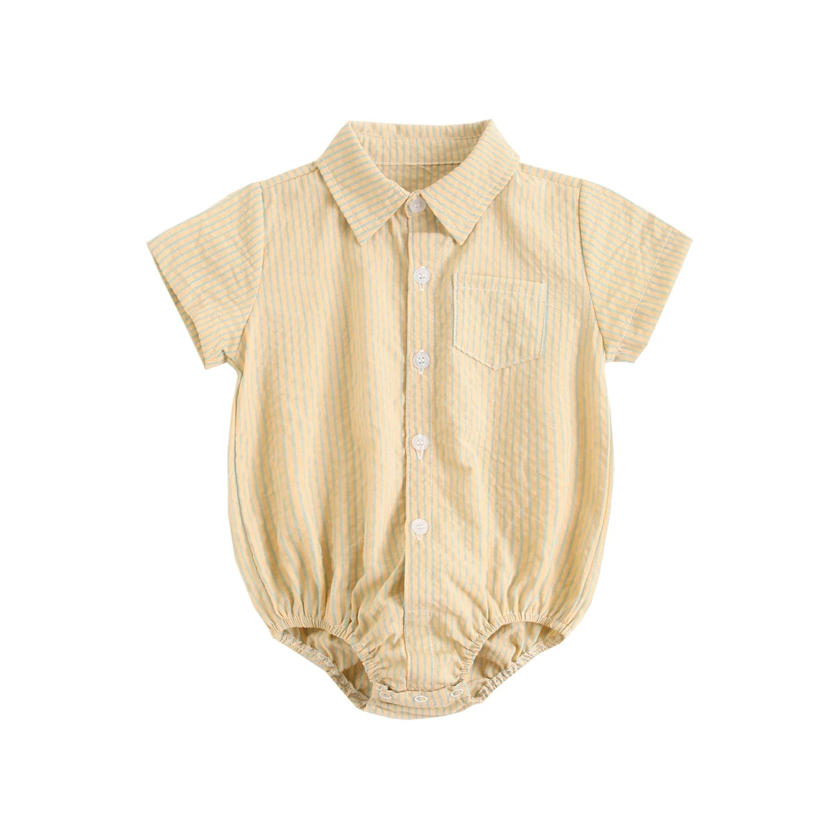 Baby boy plaid cotton bodysuit by Baby Bubble, soft summer onesie with blue and white plaid pattern, suitable for warm weather.
