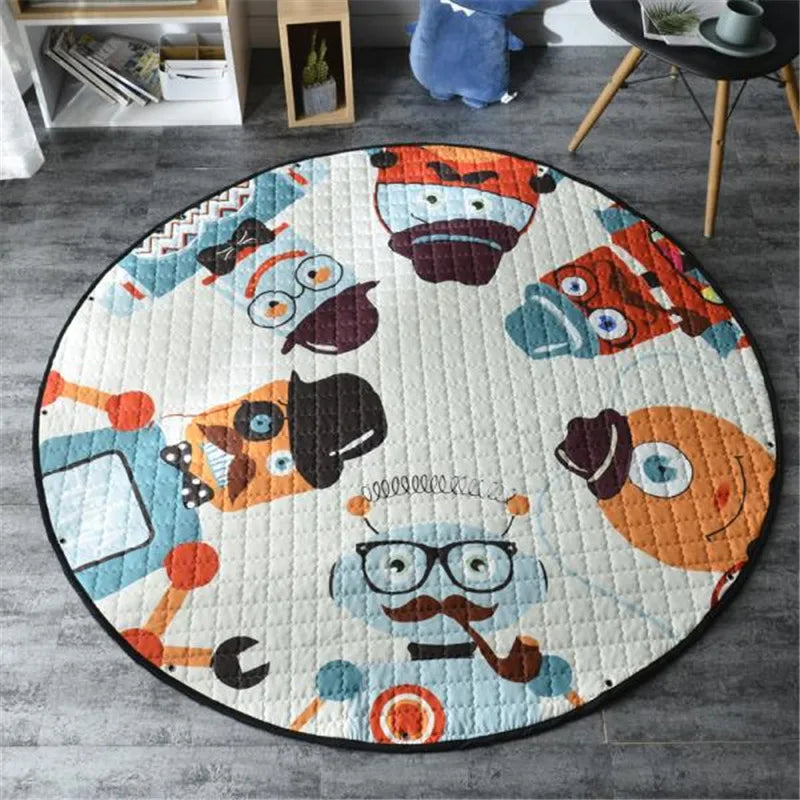 Round Nordic Animal Kids Room Carpet, 150cm play mat by Baby Bubble, featuring colorful animal illustrations for children’s play area.