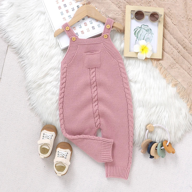 Baby Bubble sleeveless knitted romper, all-season baby clothing, soft and cozy for infants, displayed on a neutral background.