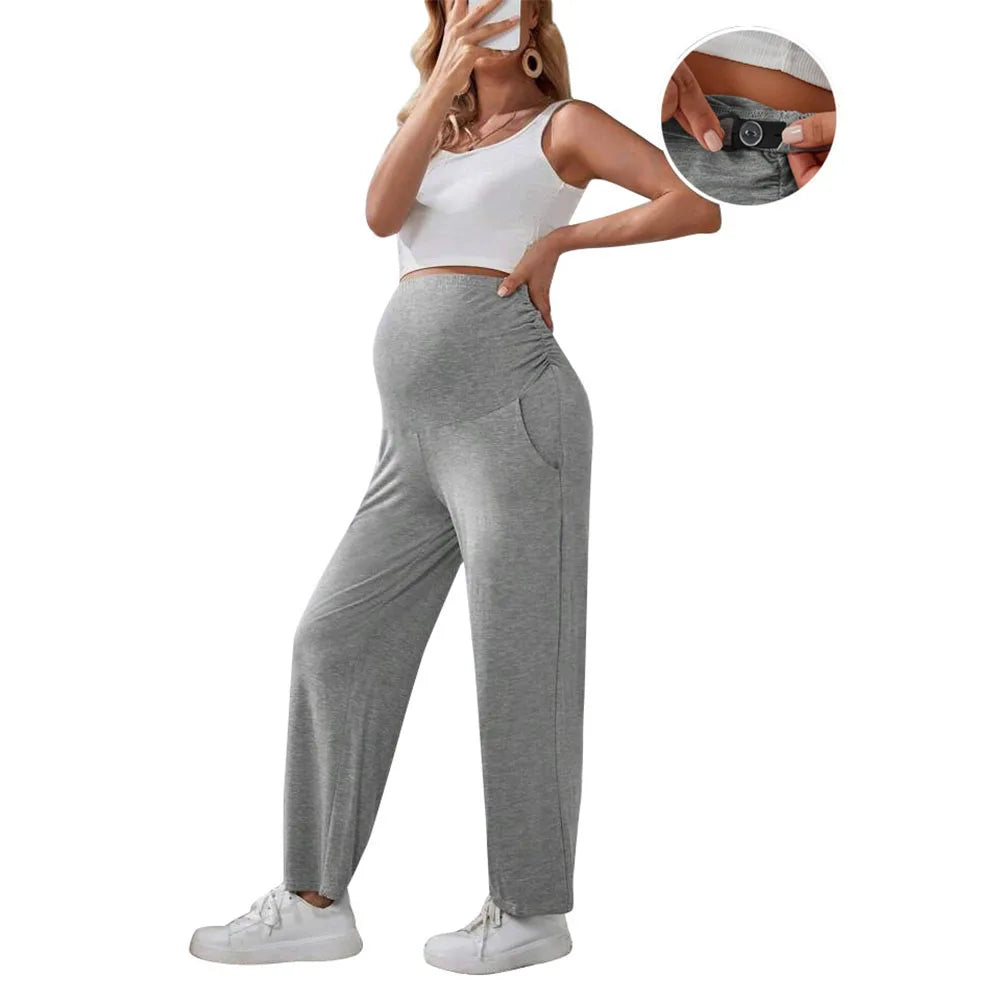 Baby Bubble maternity wide leg pants with over-belly design, featuring soft fabric and comfortable fit for expectant mothers.
