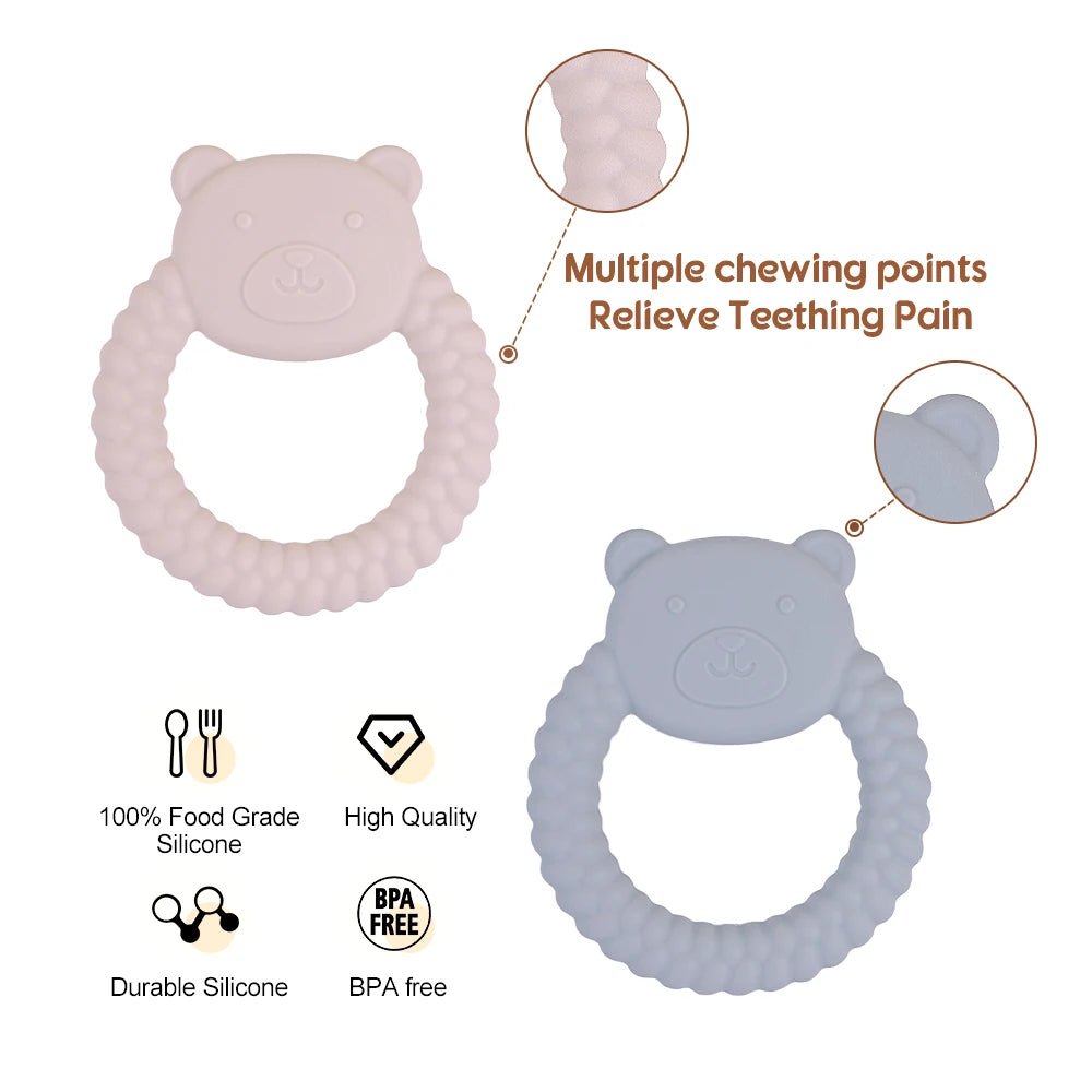 Baby Bubble BPA-Free Baby Bear Teether with soft silicone ears and textured surface for soothing gums during teething.