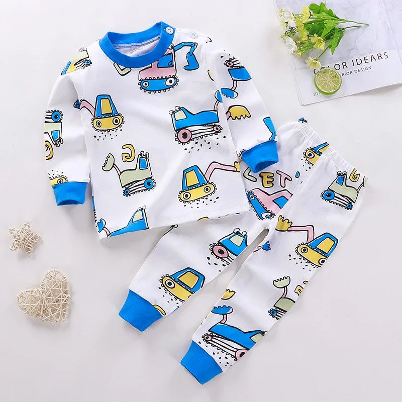 Baby Bubble toddler autumn pajamas featuring cartoon tops and pants with long sleeves, cute and comfortable home wear for boys and girls.