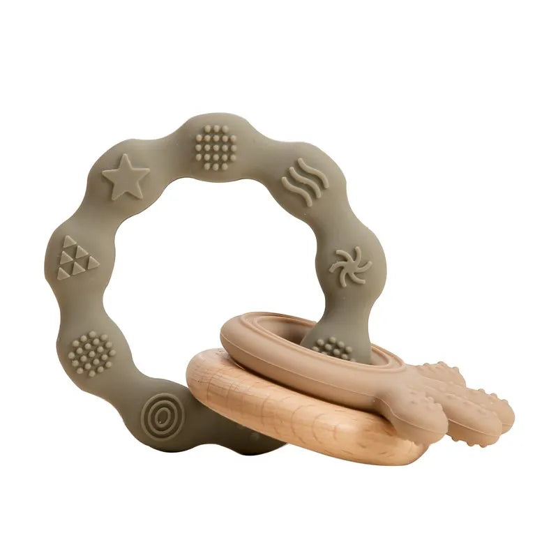 Baby Bubble BPA-free silicone baby teether glove with textured surface for gum relief, designed for soothing infants during teething.