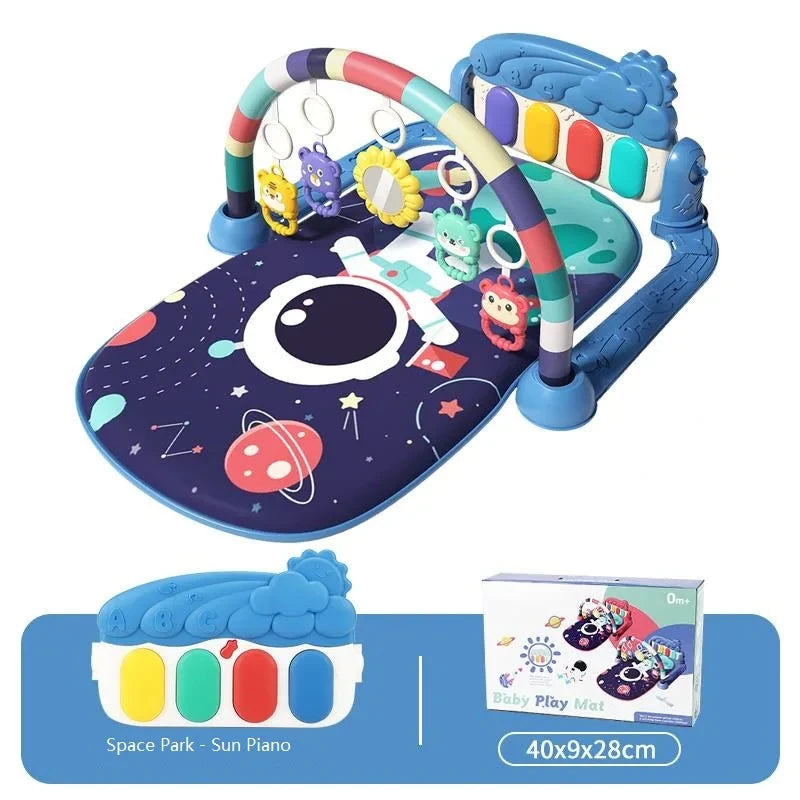 Baby Bubble baby gym mat with pedal piano fitness frame, featuring colorful musical play elements and soft padded surface.