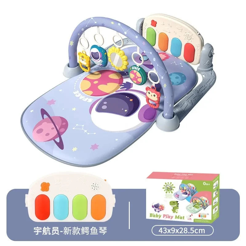 Baby Bubble baby gym mat with pedal piano fitness frame for musical play, featuring colorful interactive toys and soft cushioned surface.