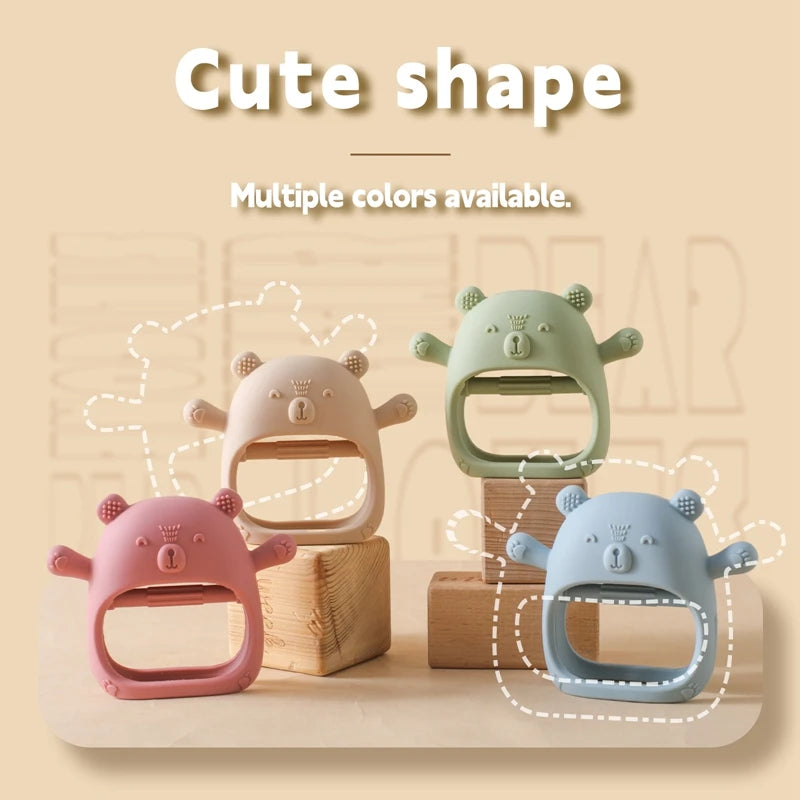 Baby Bubble BPA-free silicone baby teether glove with textured surfaces for gum relief, designed for infant soothing and teething comfort.