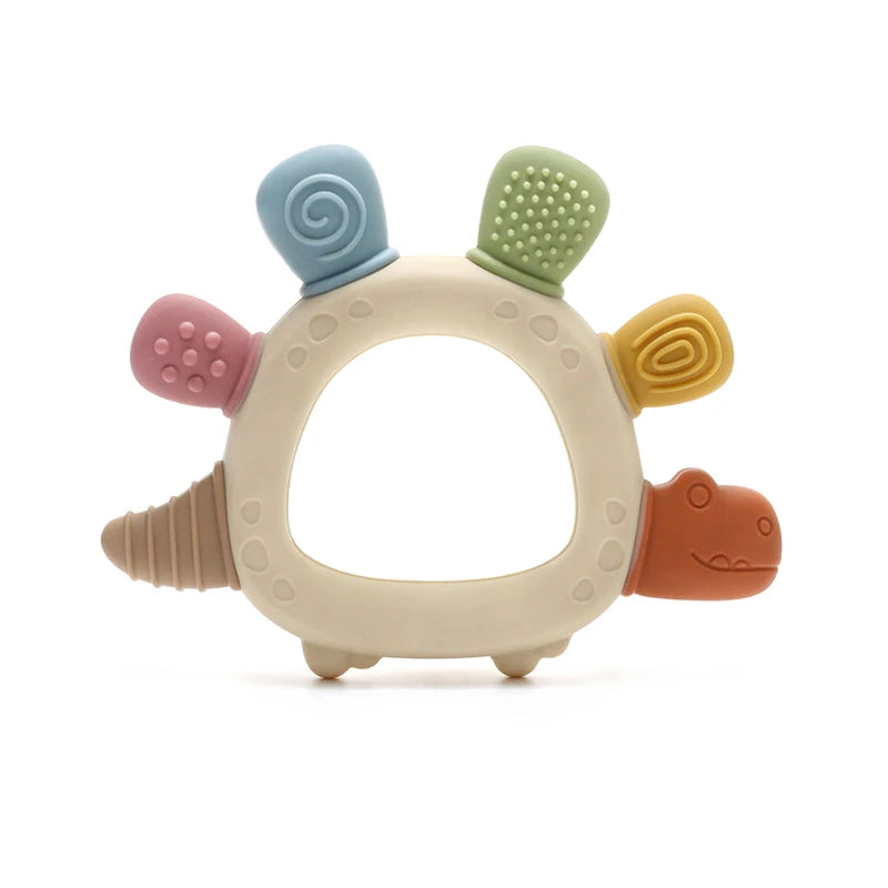 Baby Bubble BPA-Free baby dinosaur teether with easy-grip design, soft gum relief toy for soothing teething discomfort.