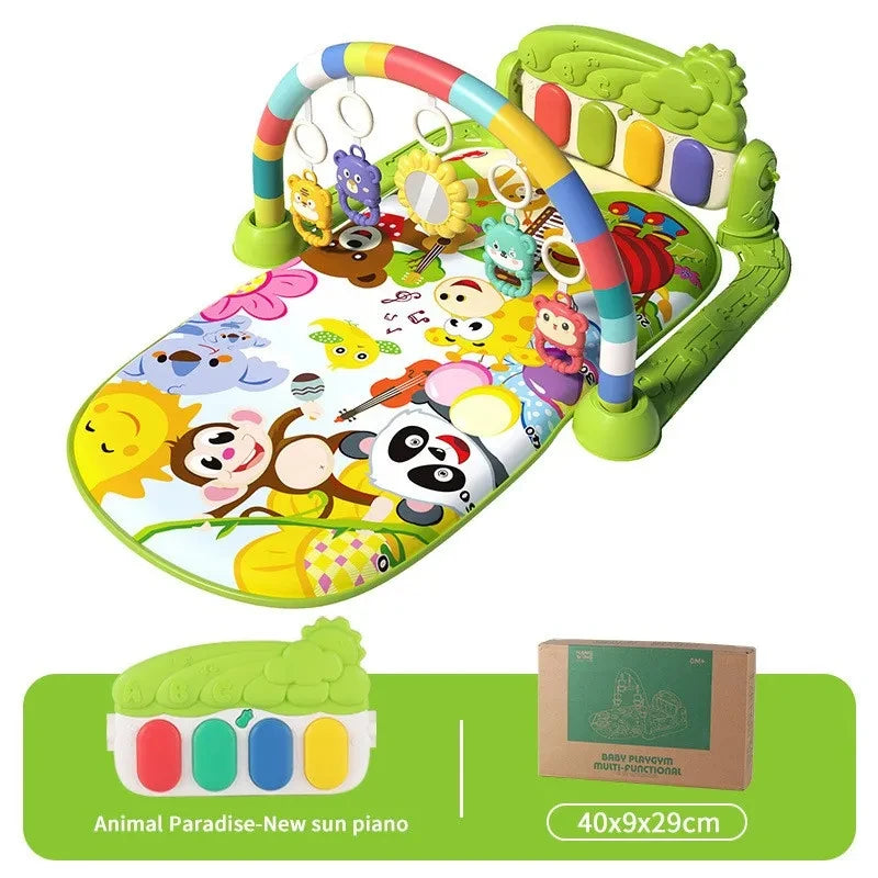 Baby Bubble baby gym mat with pedal piano and colorful fitness frame for musical play and developmental fun.