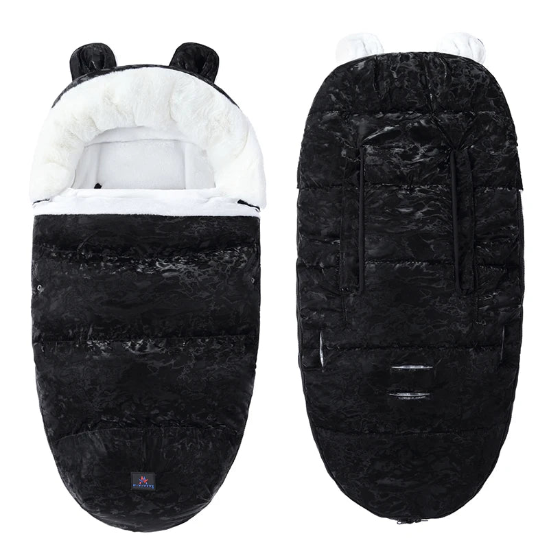 Baby Bubble velvet stroller sleeping bag with anti-kick design, soft warmth, and cozy interior for infants in a stroller.