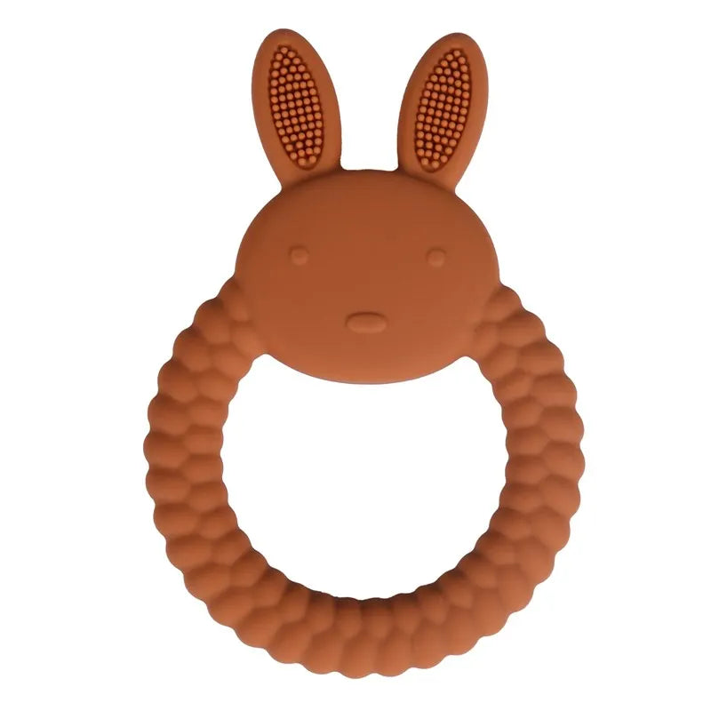 Baby Bubble BPA-free silicone baby teether glove with textured surface for gum relief, designed to soothe teething discomfort.