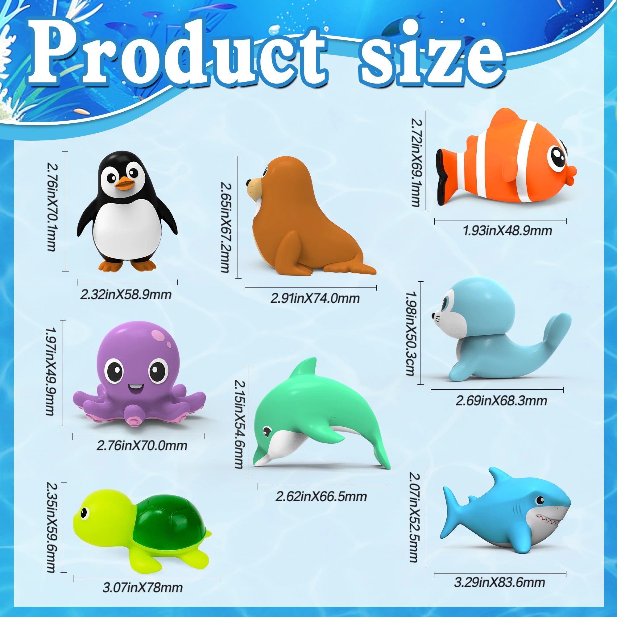 Baby Bubble baby sea animal bath toy set with 8 mould-resistant water toys, featuring colorful sea creatures for bath time fun.