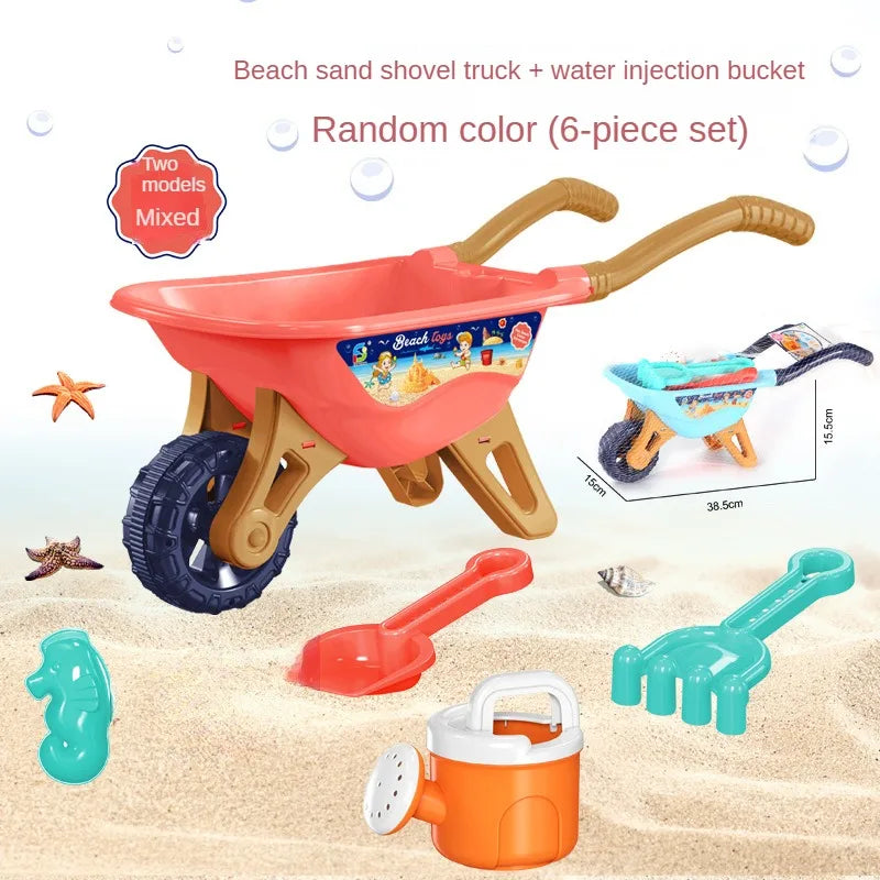 Kids beach sand play set with a bucket and shovel from Baby Bubble, featuring colorful sand toys for outdoor play.