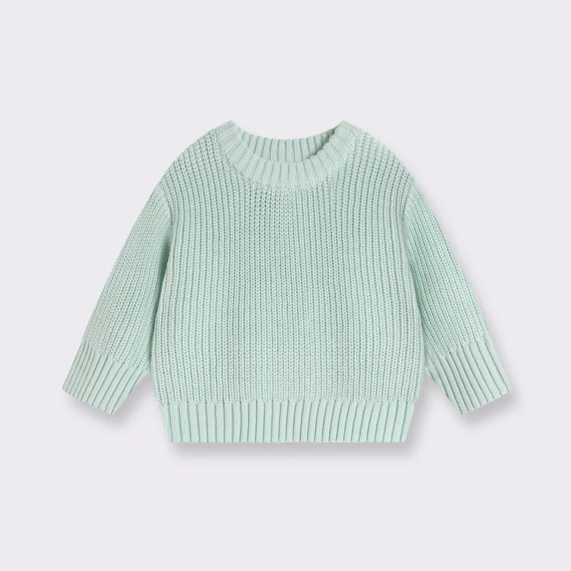 Baby Bubble baby knit pullover sweater in warm, thick fabric for ages 0-6 months, featuring cozy, soft knit material in a cute design.