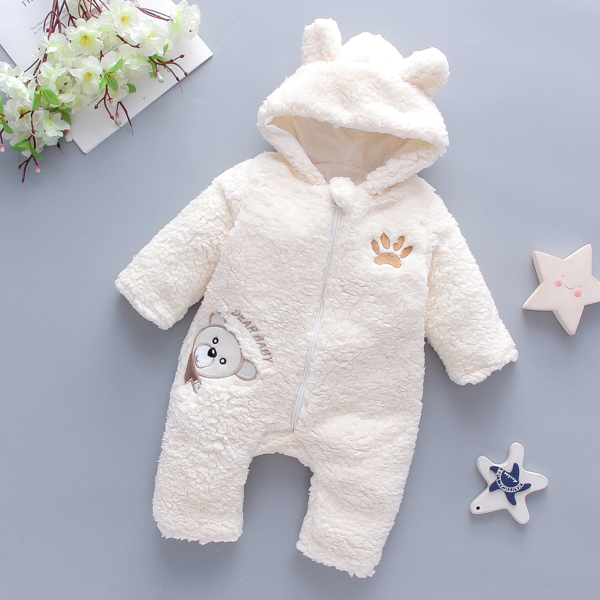 Baby Bubble fluffy lamb baby romper, warm winter jumpsuit with soft, plush fabric, perfect for cozy winter wear for infants.