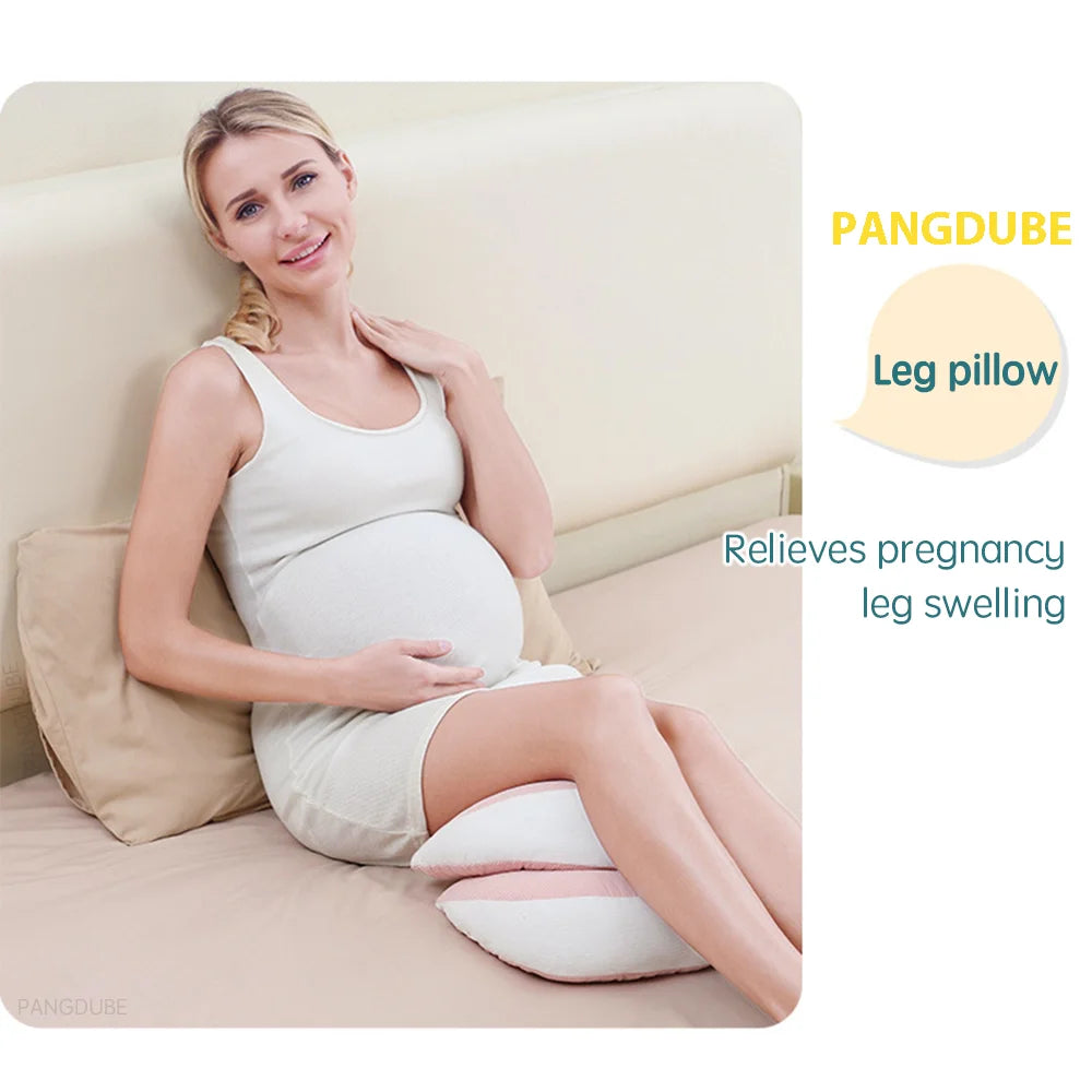 Pregnancy body pillow by Baby Bubble providing full-body sleep support for pregnant women, shown in a cozy bedroom setting.