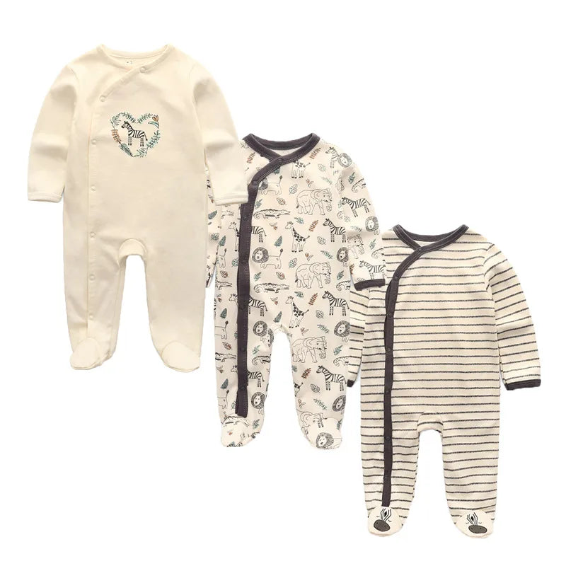 Baby Bubble Cozy Autumn Cotton Baby Rompers in a 3-pack, soft, comfortable newborn baby rompers with fall-inspired colors.