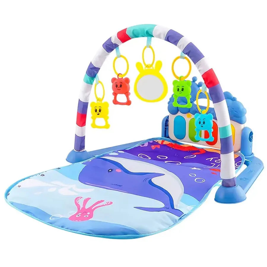 Baby Bubble baby piano gym play mat with colorful musical crawl and kick activity toys on soft fabric surface.