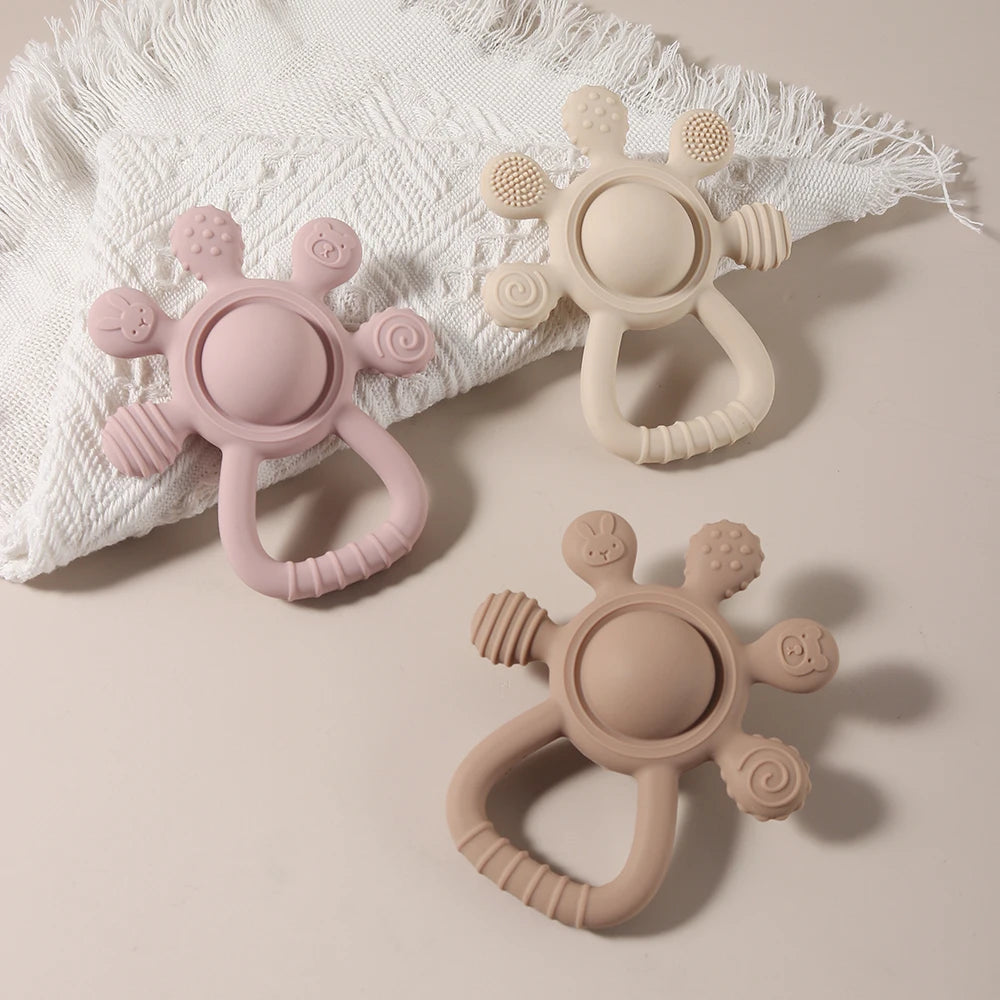 Baby Bunny Palm Rattle Teether by Baby Bubble, soft plush toy with chewable bunny shape for soothing and teething comfort.