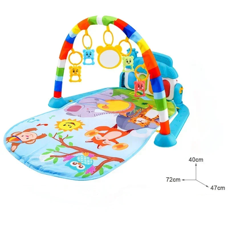 Baby Bubble Baby Piano Gym Play Mat with colorful musical toys, soft crawl area, and kick activity for infants.