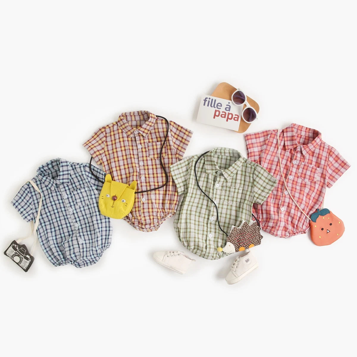 Baby Boy plaid cotton bodysuit by Baby Bubble, soft summer onesie with a classic plaid pattern and comfortable fabric.