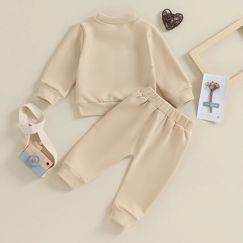 Baby Boy Crewneck Sweatshirt Set by Baby Bubble, fall outfit for ages 0-3 years, featuring a cozy sweatshirt and matching pants.