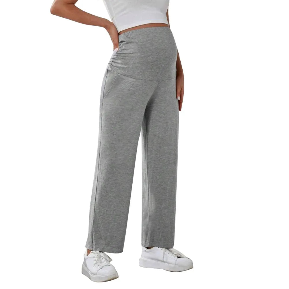 Baby Bubble maternity wide leg pants with over-belly design, featuring comfortable fabric and stylish fit for expecting mothers.
