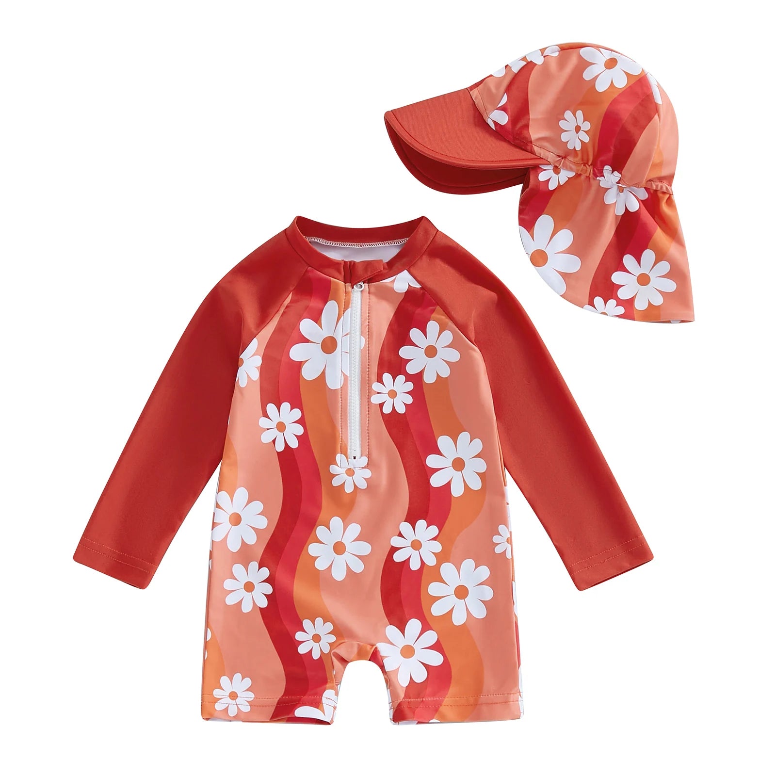 Baby Girl's rash guard set with floral and flamingo print from Baby Bubble, featuring colorful protective swimwear for infants.