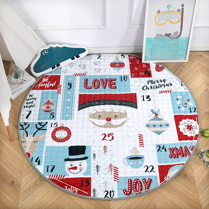 Round kids room carpet featuring Nordic animal design, 150cm play mat by Baby Bubble, soft, colorful, ideal for children's play area.