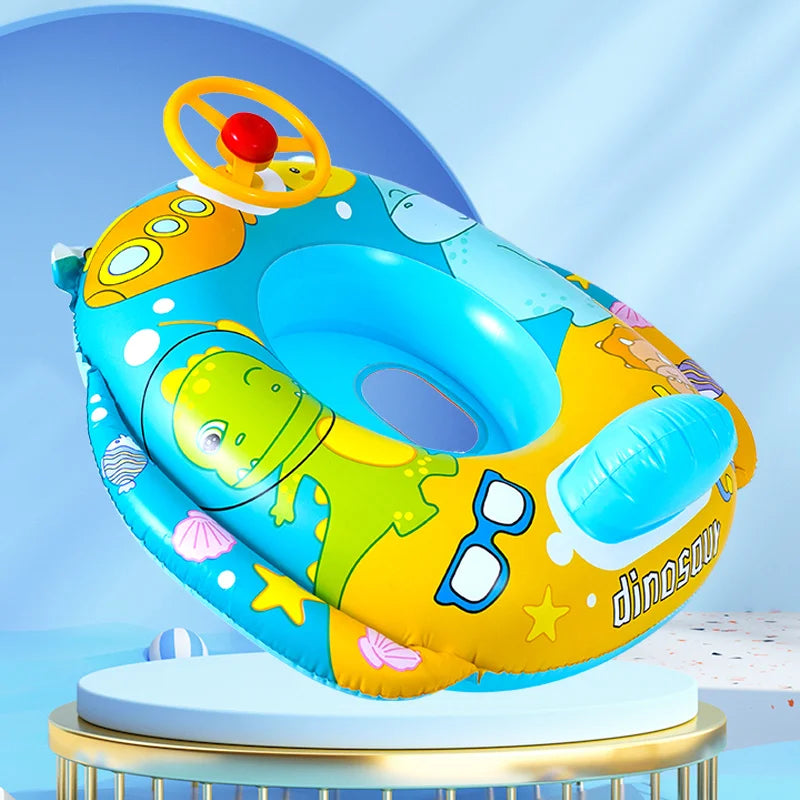 Baby Bubble inflatable swimming ring with cute animal steering wheel for babies, featuring colorful, playful design for water safety and fun.