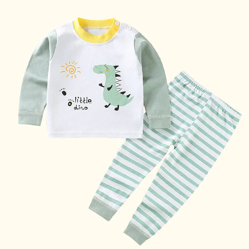 Baby Bubble boys and girls pajama set with cartoon print, autumn winter sleepwear outfits, featuring pants and cozy clothing.
