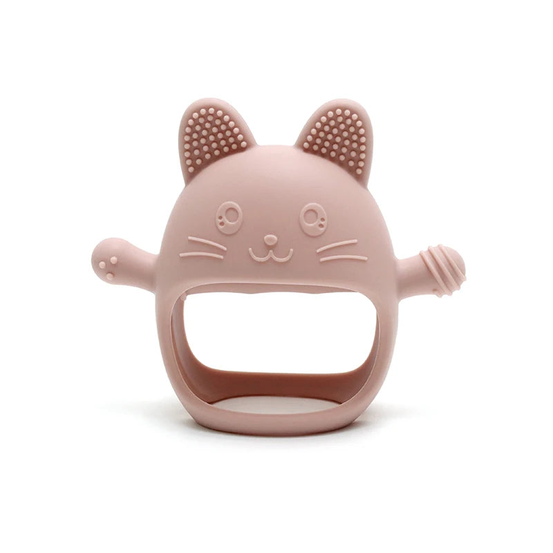 Baby Bubble silicone glove teether featuring soft textured surface for soothing relief, designed for babies to chew and soothe gums.
